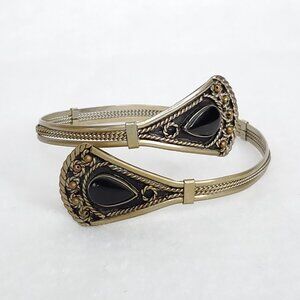 Vintage Arm Cuff Bracelet Gold Tone Black Wrap Bypass Bendable Adjustable 11"